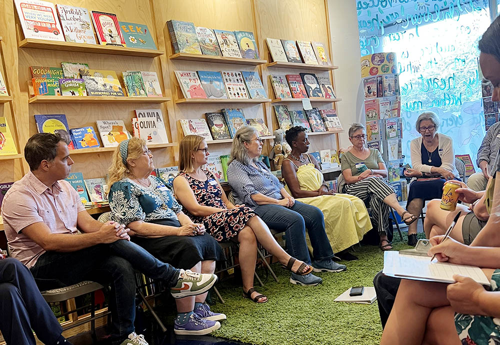 A conversation group at Thank You Bookshop in Birmingham, Alabama. Among other topics, participants spoke about how the city is looking to the future, counting on the University of Alabama, particularly its medical school, to help turn the city around. (Courtesy of Simone Campbell)