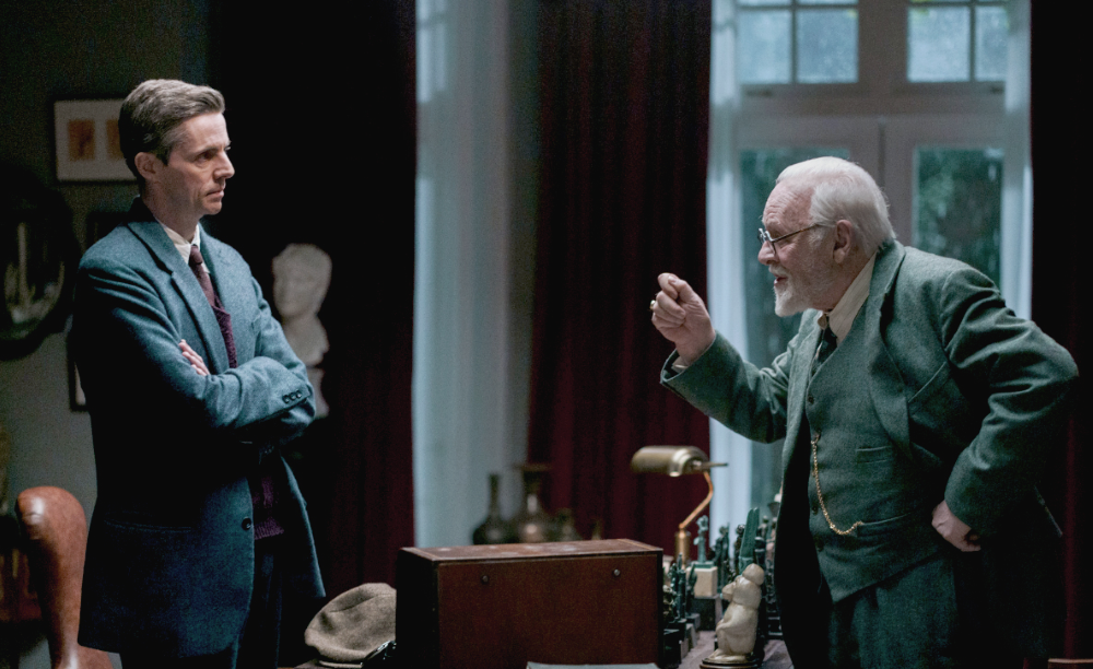 Anthony Hopkins plays Sigmund Freud and Matthew Goode portrays C.S. Lewis in "Freud's Last Session." (Courtesy of Sony Pictures Classics/Sabrina Lantos)