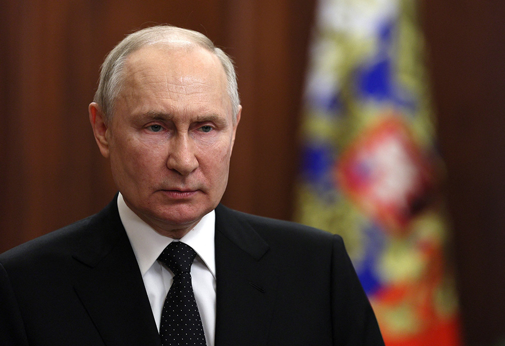 Russian President Vladimir Putin gives a televised address June 24 in Moscow, Russia. (OSV News/Gavriil Grigorov, Sputnik/Kremlin via Reuters)