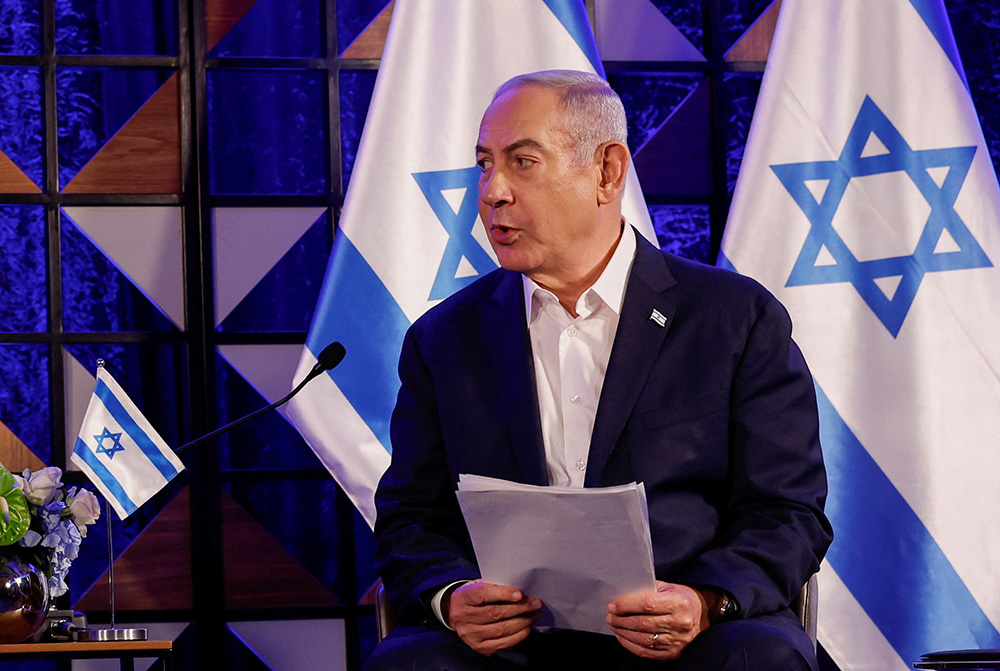 Israeli Prime Minister Benjamin Netanyahu is seen during a meeting with U.S. President Joe Biden in Tel Aviv, Israel, Oct. 18. (OSV News/Reuters/Evelyn Hockstein)