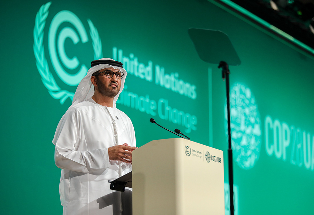 Sultan Ahmed al-Jaber, the president-designate of COP28, speaks during the formal opening of the U.N. Climate Change Conference at Expo City Nov. 30 in Dubai, United Arab Emirates. (CNS/Courtesy of UN Climate Change COP28, Mark Field)