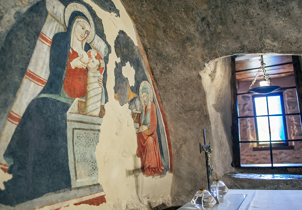 The grotto at the Sanctuary of Greccio, Italy, where St. Francis of Assisi set up a live Nativity scene in 1223 (Wikimedia Commons/MonDoMD)