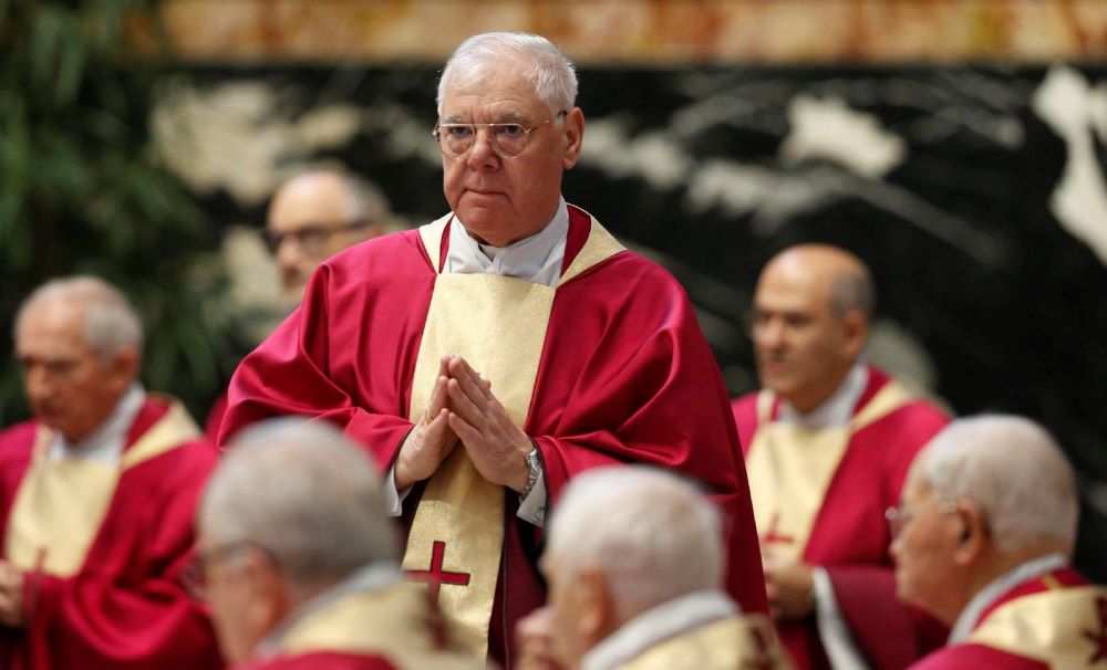 Cardinal Gerhard Müller attends the funeral Mass for Australian Cardinal George Pell in St. Peter's Basilica at the Vatican in this file photo from Jan. 14, 2023. During his homily at the Jan. 9 requiem Mass, Müller tipped his red hat to Pell's strong commitment to the church's teaching on marriage and family. (CNS/Paul Haring)