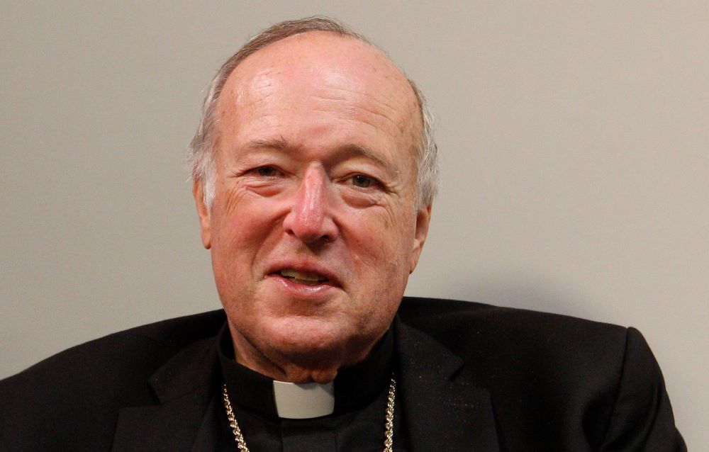 Cardinal Robert McElroy of San Diego is pictured at the Vatican press hall