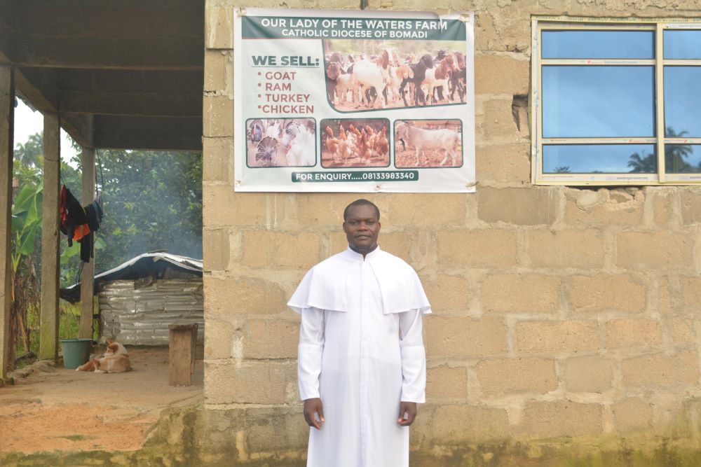 Fr. Zachariah Fufeyin, a priest of the Catholic Diocese of Bomadi in Nigeria, runs Our Lady of the Waterers Farm to help low-income women and families increase their protein consumption. (Valentine Benjamin)