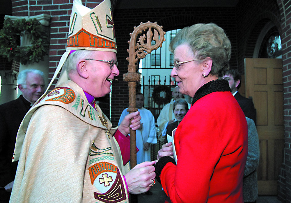 Archbishop John Vlazny shares a laugh with Mary Jo Tully in 2008. The two were close friends and kept up correspondence after Tully retired to Texas. (CNS/Catholic Sentinel/Gerry Lewin)