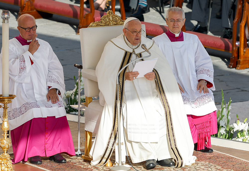 Pope Francis gives his homily at the Mass opening the assembly of the Synod of Bishops in St. Peter’s Square Oct. 4, 2023, at the Vatican. (CNS/Lola Gomez)