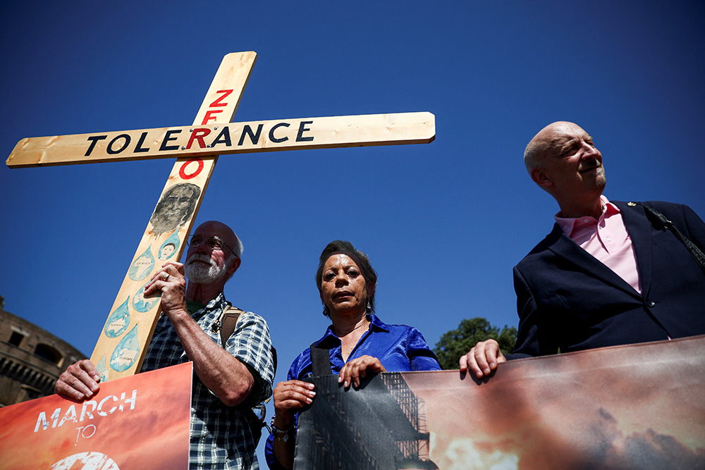 Advocates for zero tolerance of clergy sexual abuse attend a march with survivors of clergy sexual abuse and activists near the Vatican in Rome Sept. 27, 2023. (OSV News/Reuters/Guglielmo Mangiapane)