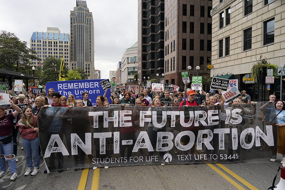 Members of Students for Life march with others during the Ohio March for Life, at the Ohio State House in Columbus Oct. 6, 2023. (AP/Carolyn Kaster)