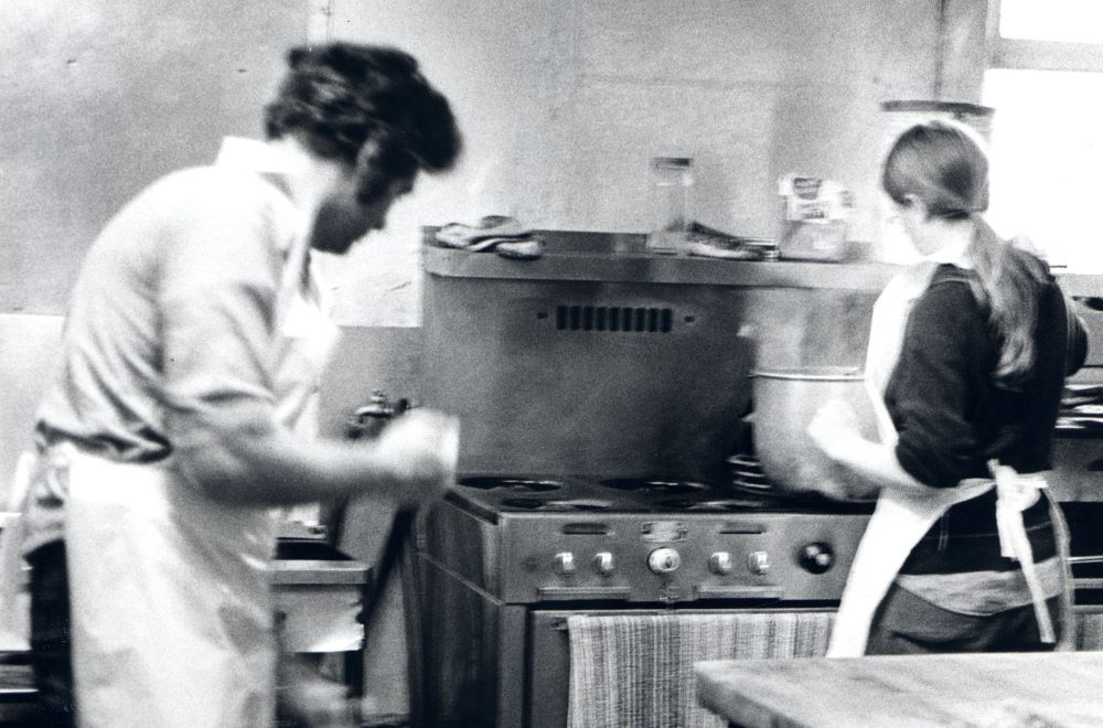 Volunteers work in the Los Angeles Catholic Worker soup kitchen.