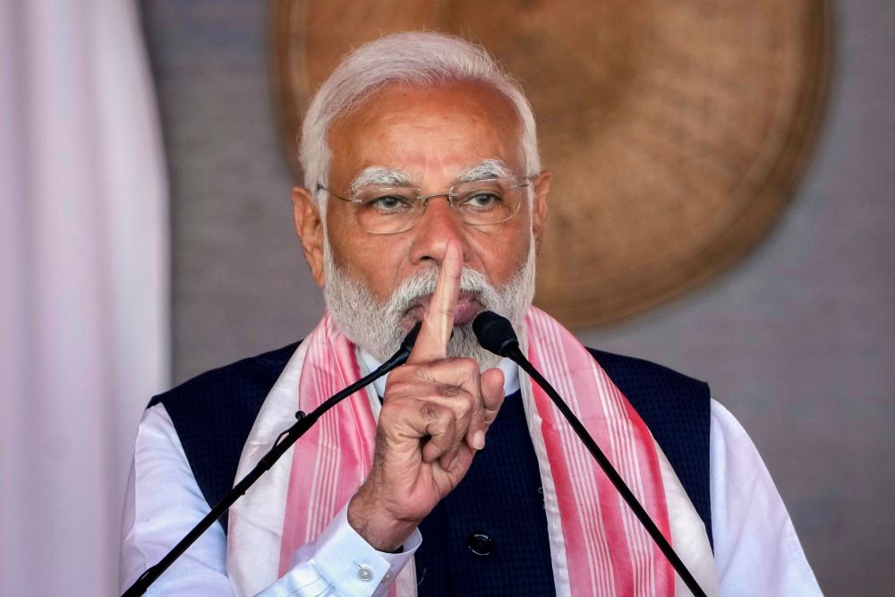 Indian Prime Minister Narendra Modi, who is running for re-election, addresses a public rally in Guwahati, India, on Feb. 4.