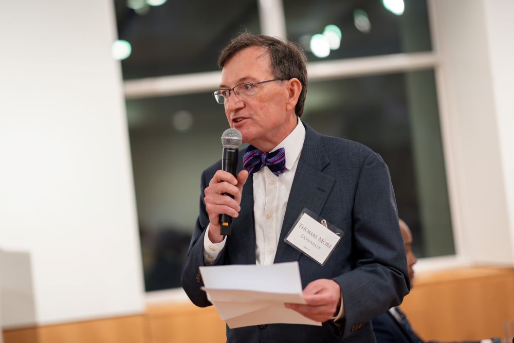 Judge Thomas More Donnelly welcomed nearly 200 people to the community conversation sponsored by the Catholic Criminal Justice Reform Network.