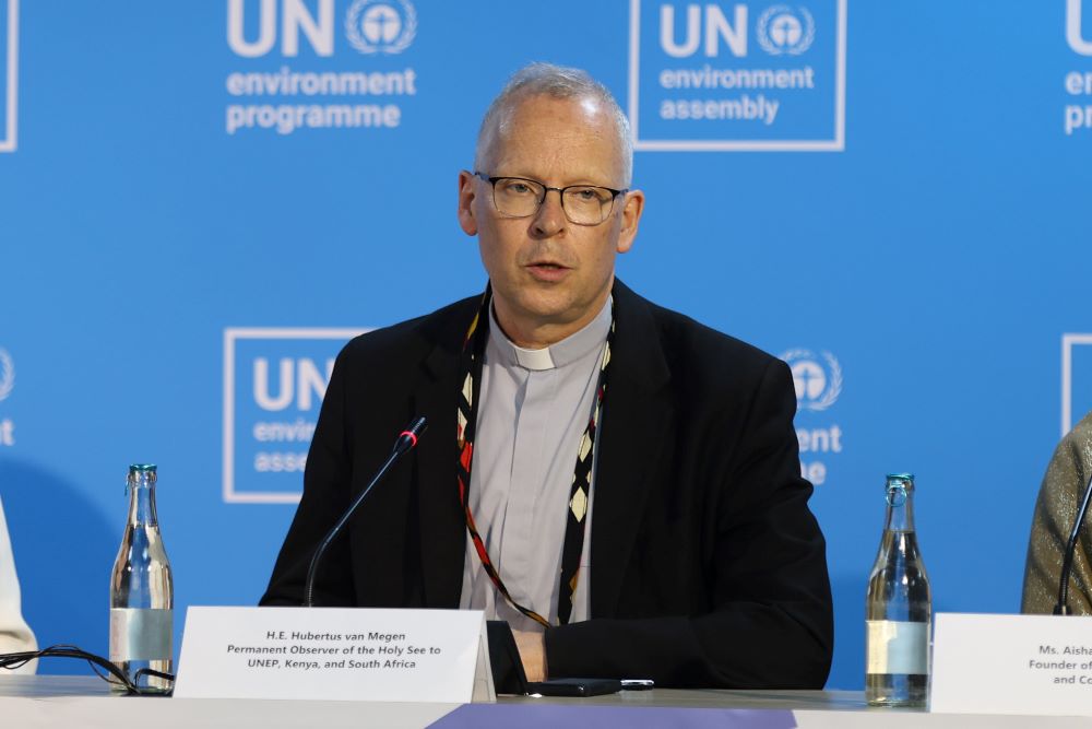 Archbishop Hubertus van Megan, Holy See permanent observer to the U.N. Environment Programme, speaks during a release event for the Islamic environmental document "Al-Mizan: A Covenant for the Earth" on Feb. 27 during the sixth session of the UN Environment Assembly in Nairobi, Kenya. 