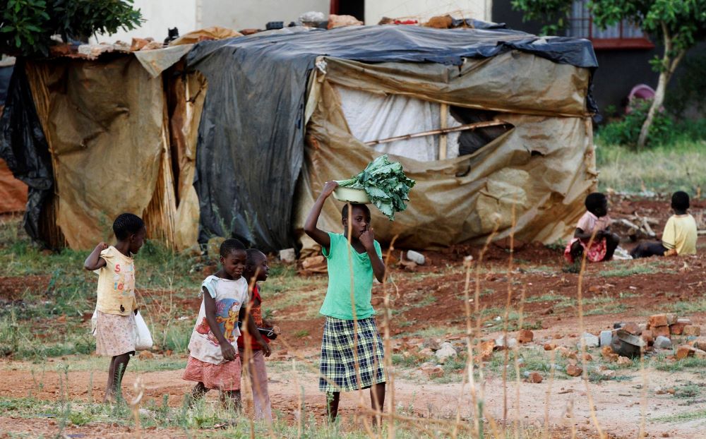 Zimbabwean children are pictured in a file photo carrying vegetables as they walk past a house in Harare. 