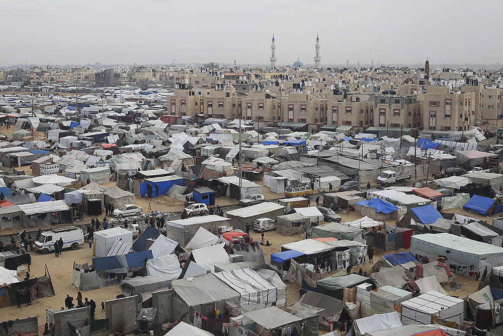 A tent camp housing Palestinians displaced by the Israeli offensive is seen in Rafah, Gaza Strip, Feb. 27. (AP/Hatem Ali)