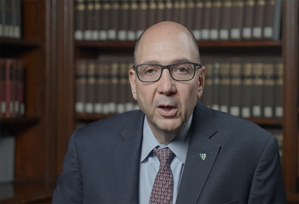 Milo Riverso, president of Manhattan College, is pictured in a screengrab from his introductory video message, posted on the college's YouTube channel. (YouTube/manhattancollege) 