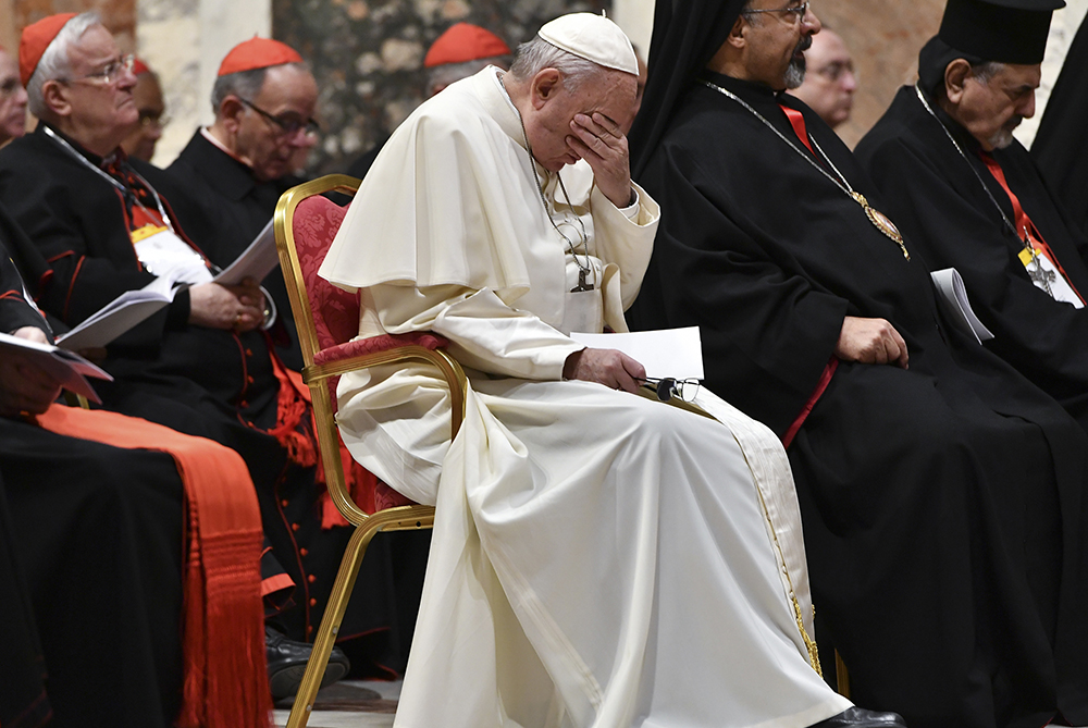 Pope Francis attends a penitential liturgy at the Vatican Feb. 23, 2019. (Vincenzo Pinto/AP pool, file)