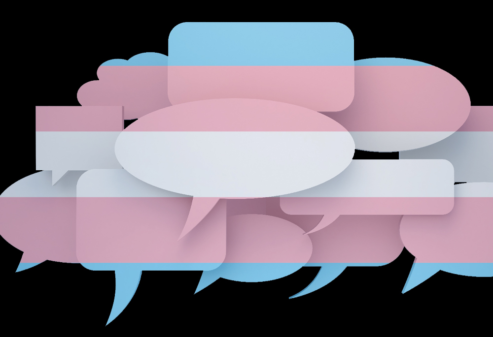 Speech bubbles with the colors of the transgender flag (NCR graphic/Teresa Malcolm; Dreamstime/123dartist)