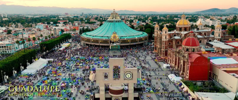 Pilgrims gather outside the Basilica of Guadalupe on her feast day in Mexico City in a scene from “Guadalupe: Mother of Humanity.” Pilgrims gather outside the Basilica of Guadalupe on her feast day in Mexico City in a scene from “Guadalupe: Mother of Humanity.”