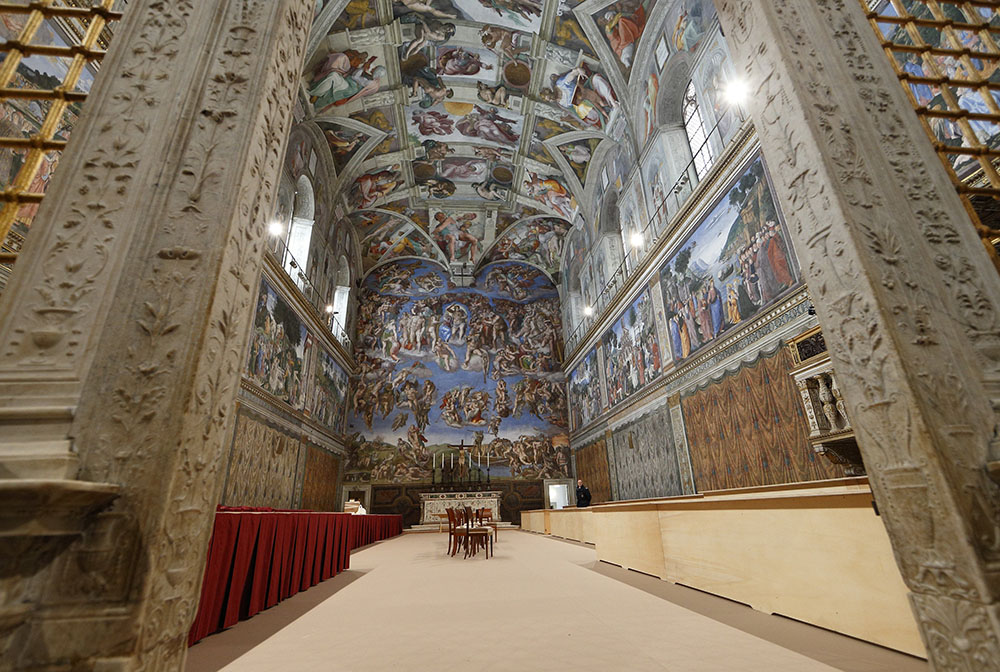 The Sistine Chapel in the Vatican Museums is seen on March 9, 2013, as preparations began for the conclave that elected Pope Francis. (CNS/Paul Haring)