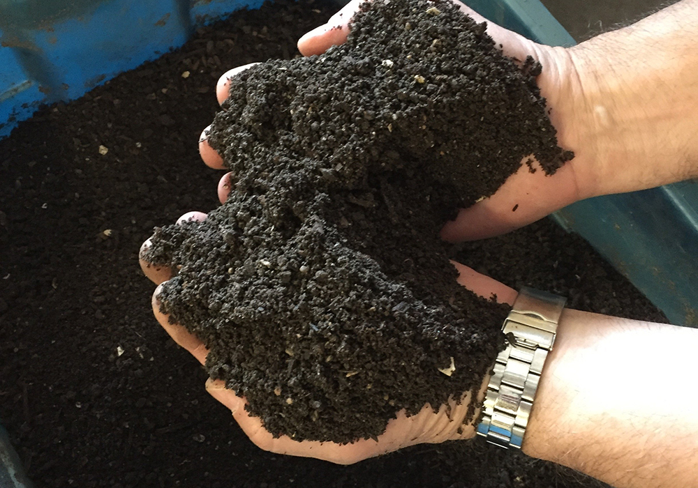 An undated file photo shows a person holding compost in a garden. (OSV News/Courtesy of University of Dayton)