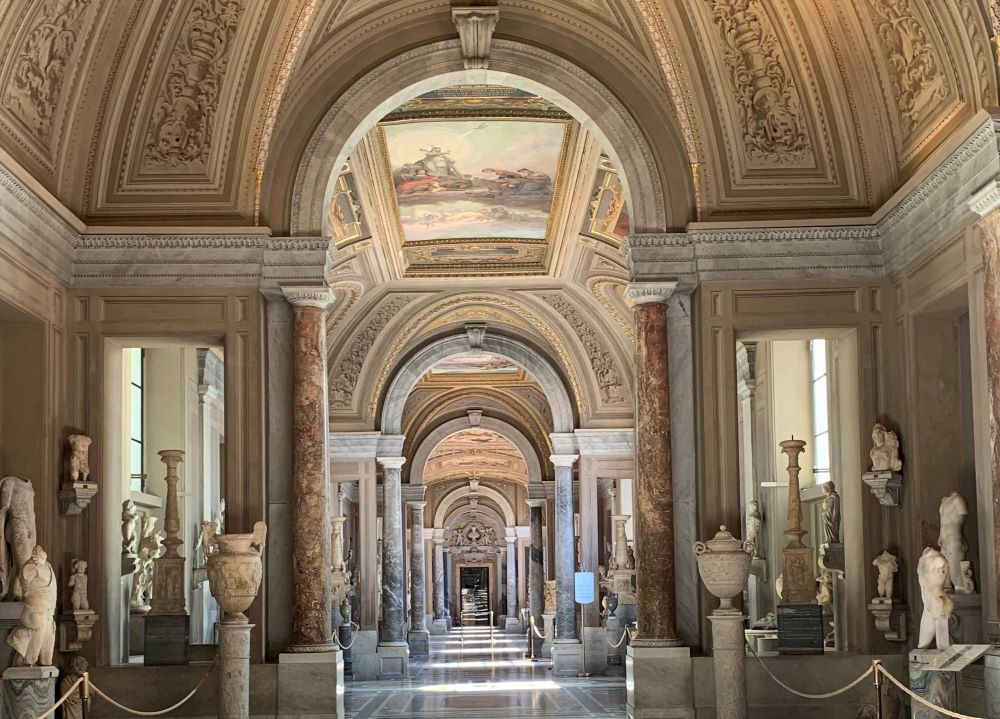 The entrance to the Chiaramonti gallery, which houses one of the Vatican Museums' many art collections, is seen in this 2020 file photo. 
