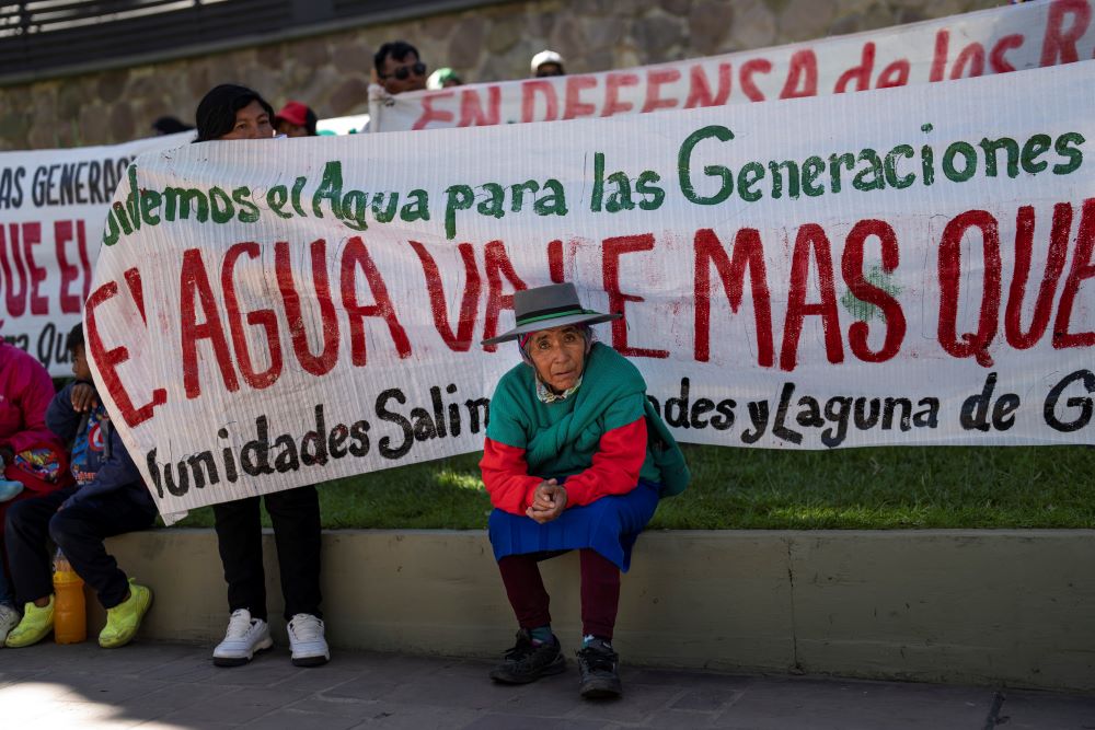 A woman attends a protest against lithium extraction in Indigenous communities in San Salvador de Jujuy, Argentina, on April 26, 2023.