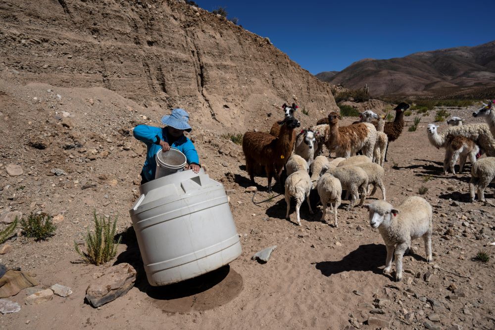 Vilma de Callata, 45, draws water for her animals in Tusaquillas, Jujuy Province, Argentina, on April 23, 2023.