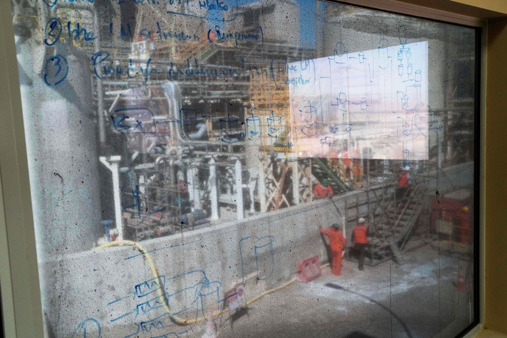Notes are written on a window at the SQM Lithium company processing plant in Antofagasta, Chile, on April 19, 2023.