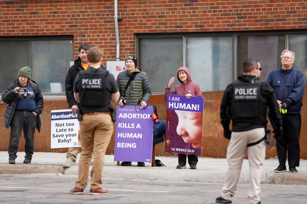 Pro-life supporters demonstrate as U.S. Vice President Kamala Harris visits an abortion clinic in Minneapolis March 14. It was the first time a president or vice president visited an abortion clinic. 