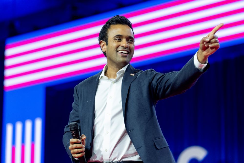 Vivek Ramaswamy speaks during the Conservative Political Action Conference, CPAC 2024, at National Harbor, in Oxon Hill, Md., on Feb. 24.