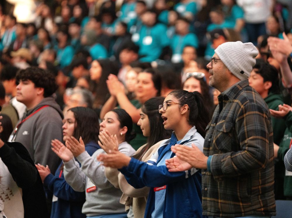 Young people take part in Youth Day Feb. 15 during the 68th Los Angeles Religious Education Congress at the Anaheim Convention Center. 