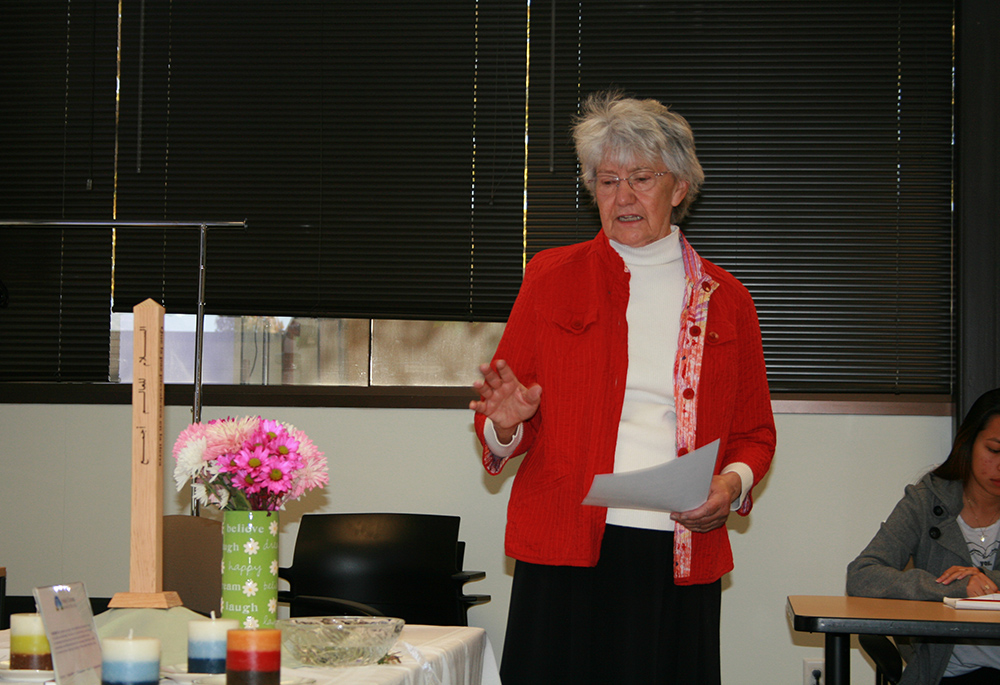  Sr. Mary Ann Pajakowski, recently retired as education director for Holy Cross Ministries, gives a presentation about the nonprofit's efforts. (Courtesy of Holy Cross Ministries)