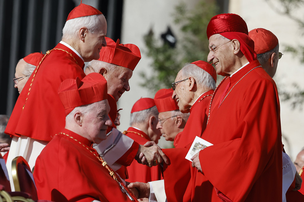 Cardinals interact during a consistory at St. Peter's Square at the Vatican on Sept. 30, 2023. (AP/Riccardo De Luca)