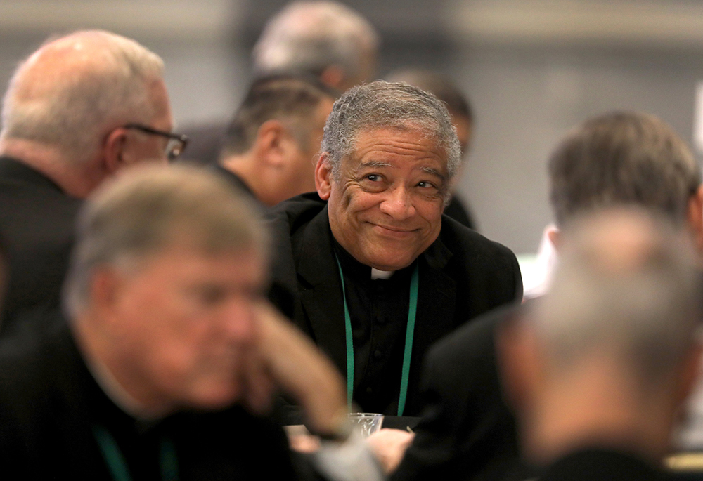 Retired Chicago Auxiliary Bishop Joseph Perry, pictured Nov. 14, 2023, prays during a session of the fall general assembly of the U.S. Conference of Catholic Bishops in Baltimore. (OSV News/Bob Roller)