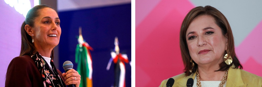 Mexican presidential candidates dialogue with bishops, security. The two candidates pictures at events.