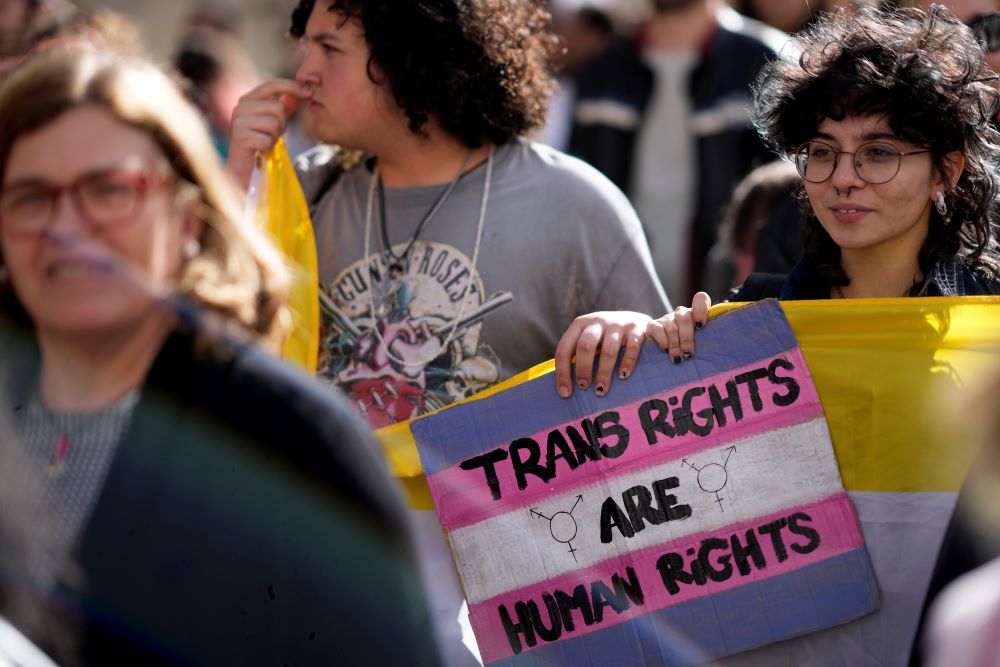 Demonstrators in Lisbon, Portugal, take part in a march to celebrate International Transgender Day of Visibility March 31.