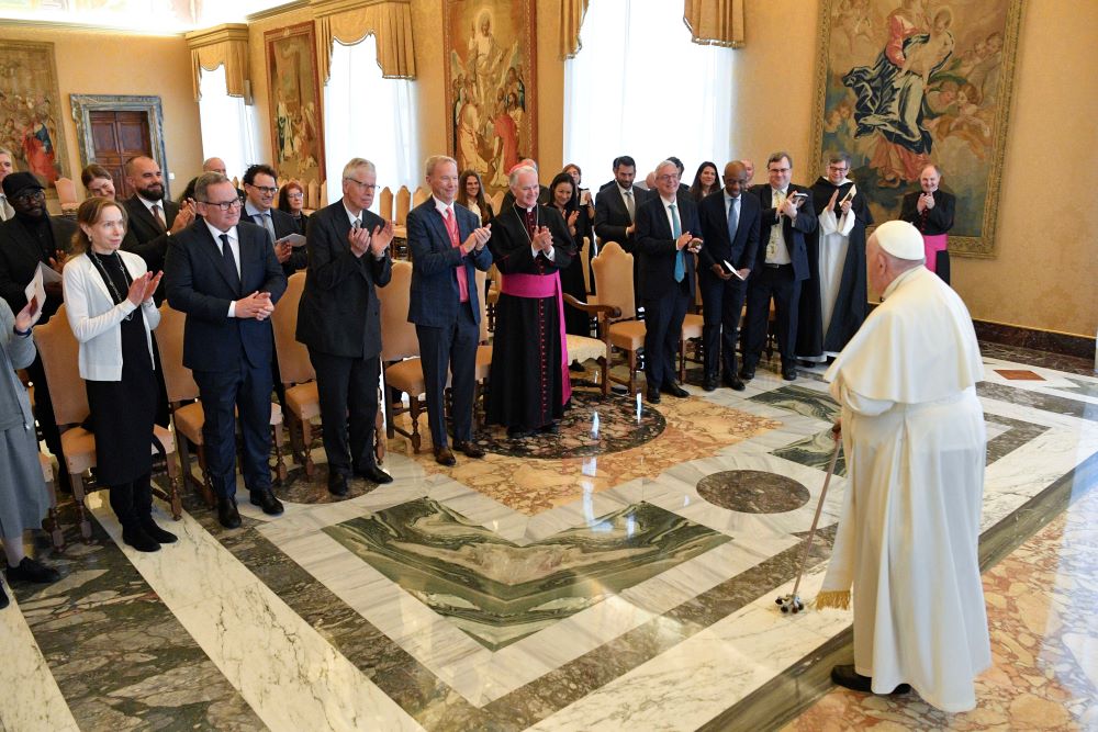 Pope Francis meets leaders from the tech industry at the Vatican March 27, 2023. 