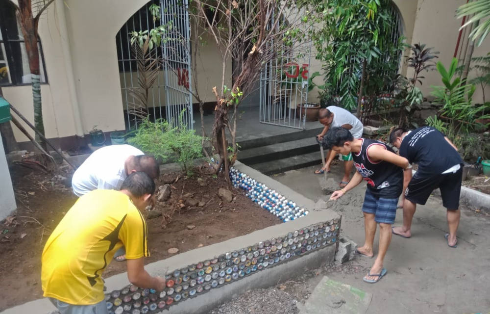 Since 2019, seminarians for the Missionaries of the Sacred Heart, in the Philippines, have been creating ecobricks from discarded plastics to use in building projects at their seminary in Manila. (Courtesy of Missionaries of the Sacred Heart)