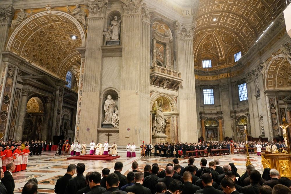 Pope Francis presides over the second vespers in St. Peter's Basilica on Ascension Day, May 9, after reading the papal bull Spes non confundit ("Hope does not disappoint"), the official decree establishing the Catholic Holy Year 2025.