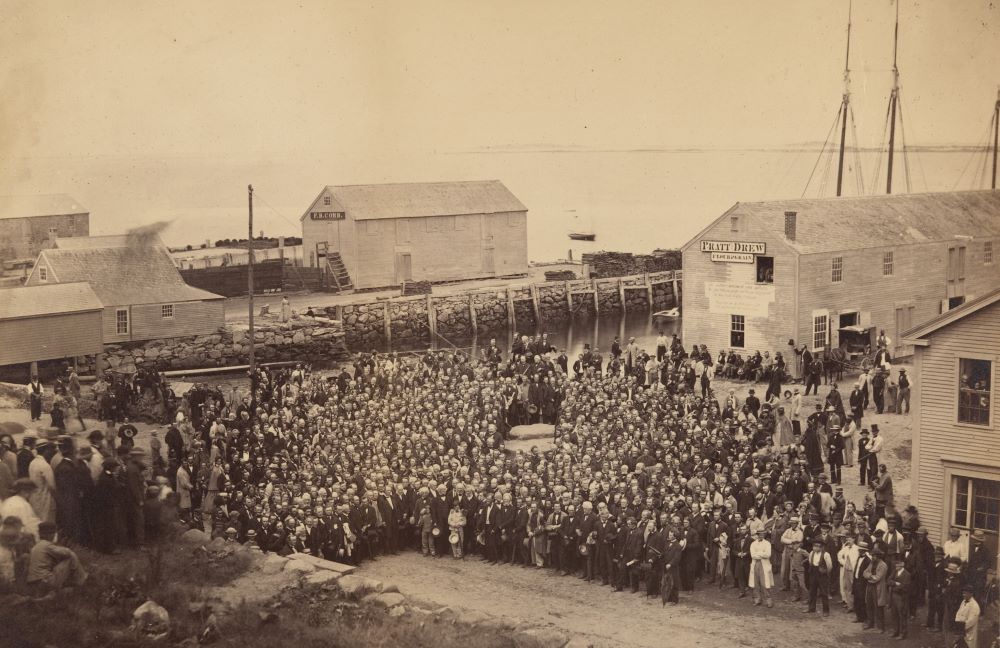 A June 22, 1865, photograph by John Adams Whipple shows the National Congregational Council at Plymouth Rock. (Metropolitan Museum of Art)