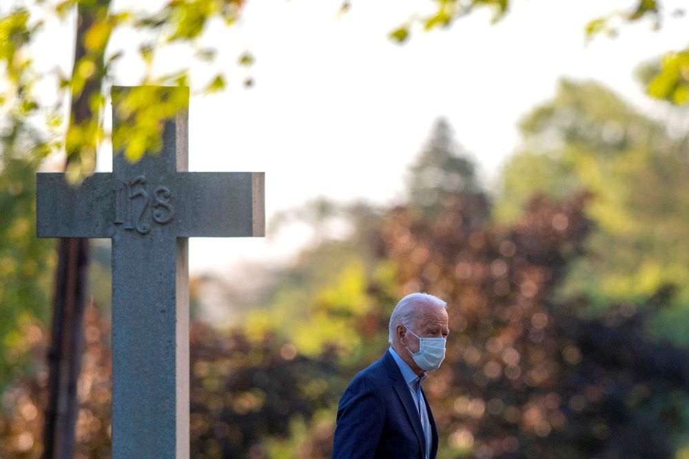 Then-Democratic U.S. presidential nominee Joe Biden arrives to attend a morning service at St. Joseph's on the Brandywine Catholic Church in Greenville, Delaware, Sept. 20, 2020.