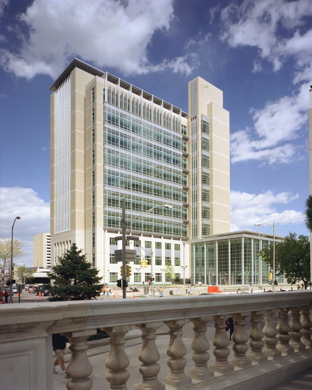 Preschool district court ruling, Denver Courthouse looms against bright blue sky