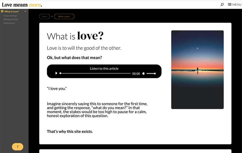The U.S. Conference of Catholic Bishops' new website on love, sexuality and marriage, "Love means more," was launched this year and seeks to engage people with diverse ideological and faith backgrounds. (NCR screenshot)