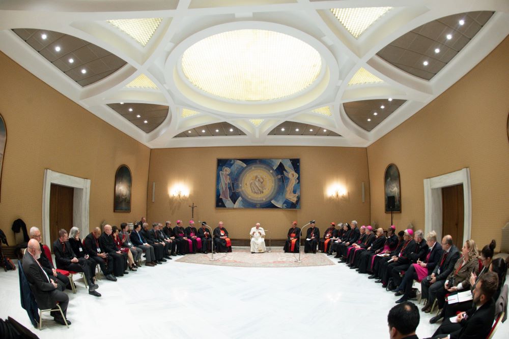 Pope Francis leads a meeting with the presidents and coordinators of the regional assemblies of the Synod of Bishops at the Vatican Nov. 28, 2022. Pope Francis leads a meeting with the presidents and coordinators of the regional assemblies of the Synod of Bishops at the Vatican Nov. 28, 2022.