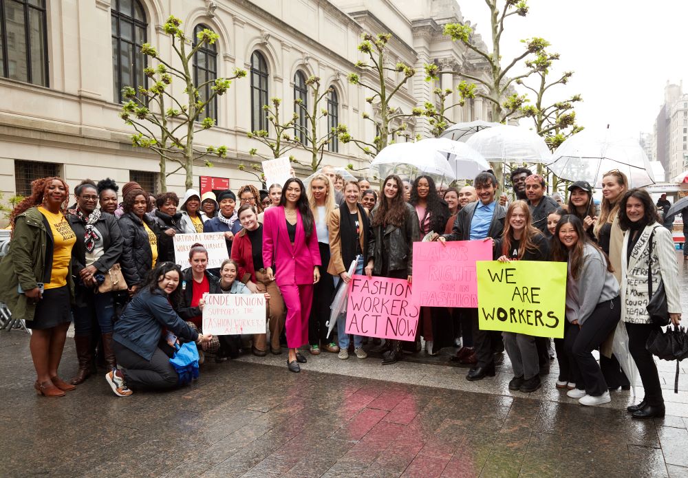Ambra Battilana Gutierrez and other Model Alliance activists campaign in New York City for the Fashion Workers Act in May. Ambra Battilana Gutierrez and other Model Alliance activists campaign in New York City for the Fashion Workers Act in May.