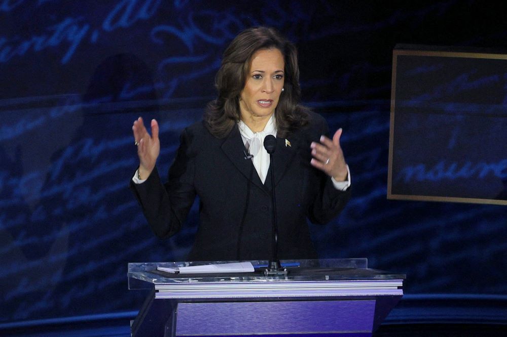 Democratic presidential candidate and U.S. Vice President Kamala Harris gestures during the presidential debate with Republican presidential nominee and former U.S. President Donald Trump in Philadelphia Sept. 10. Harris will not attend the Oct. 17 Alfred E. Smith Memorial Foundation Dinner in New York, but she will send a prerecorded video message. (OSV News/Reuters/Brian Snyder)