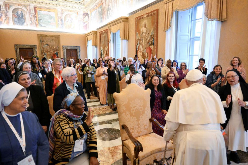 Pope Francis meets with women participating in or assisting the Synod of Bishops in the Apostolic Palace at the Vatican Oct. 19. (CNS/Vatican Media) Pope Francis meets with women participating in or assisting the Synod of Bishops in the Apostolic Palace at the Vatican Oct. 19. (CNS/Vatican Media)