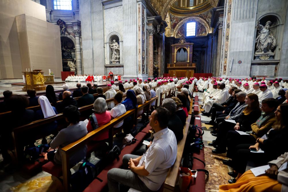 Cardinal Mario Grech, secretary-general of the synod, delivers his homily during Mass with synod participants at the Altar of the Chair in St. Peter’s Basilica at the Vatican, Oct. 21. Cardinal Mario Grech, secretary-general of the synod, delivers his homily during Mass with synod participants at the Altar of the Chair in St. Peter’s Basilica at the Vatican, Oct. 21.