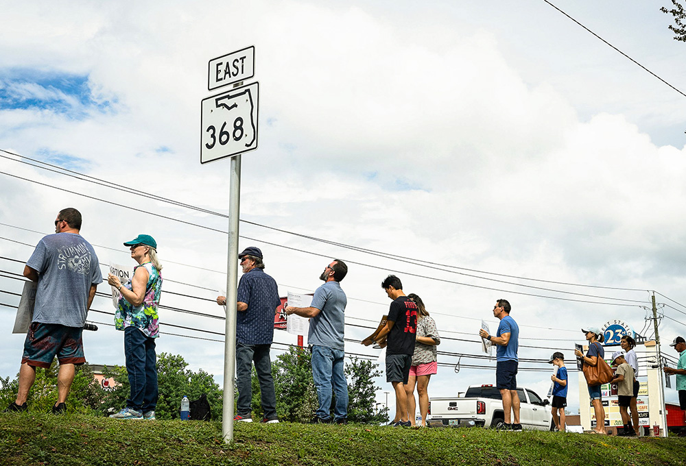 Anti-abortion demonstrators in Panama City, Fla., are seen during the National Life Chain event Oct. 6. On Nov. 5, Florida voters will decide on Amendment 4, which would enshrine abortion in the state constitution. (Tyler Orsburn for Our Sunday Visitor News)